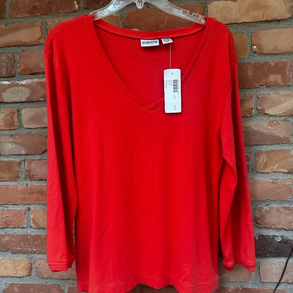 NWT Chico's Orange T-Shirt ~ 3/4 Sleeve ~ Sz 2 ~Large - Picture 1 of 5